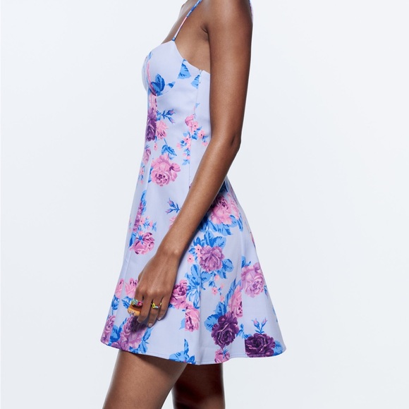 Zara net floral print corset style mini boho dress - Picture 11 of 12